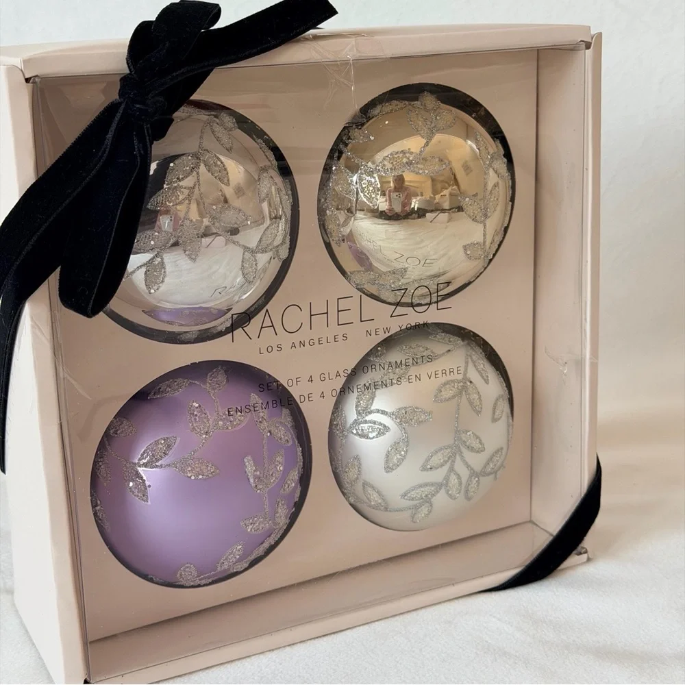Rachel Zoe Silver Gold and Lavender Glass Ornament Collection, Set of 4